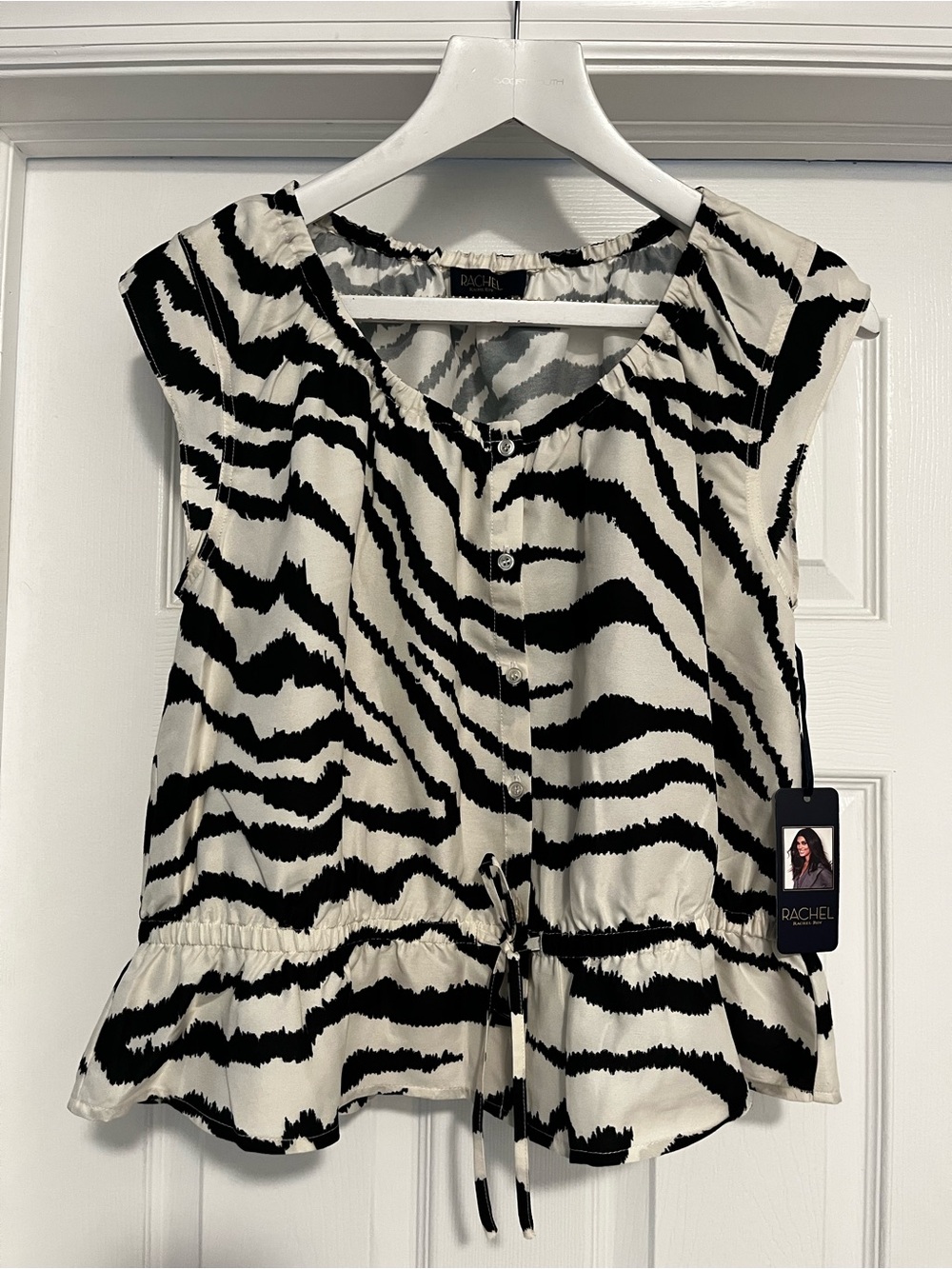 Black and White Zebra-Print Button Front Top